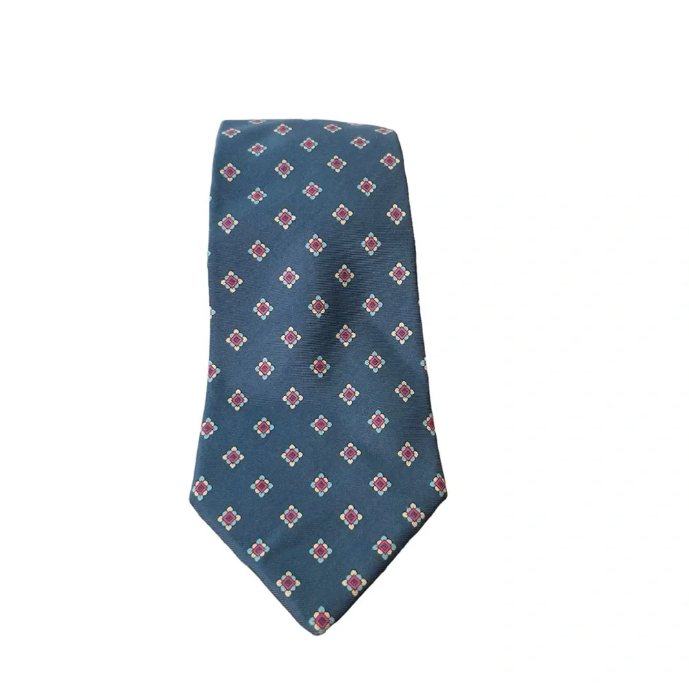 Vintage Yves Saint Laurent Men’s Blue Medallion Print‎ Silk Tie